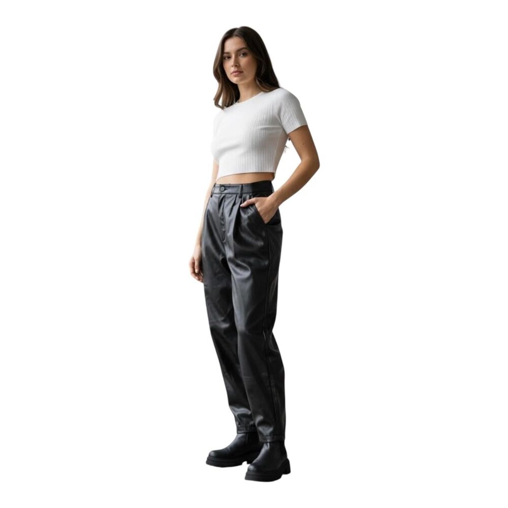 Abercrombie & Fitch Pants Womens XL Black Faux Leather Pleated Trouser Tapered